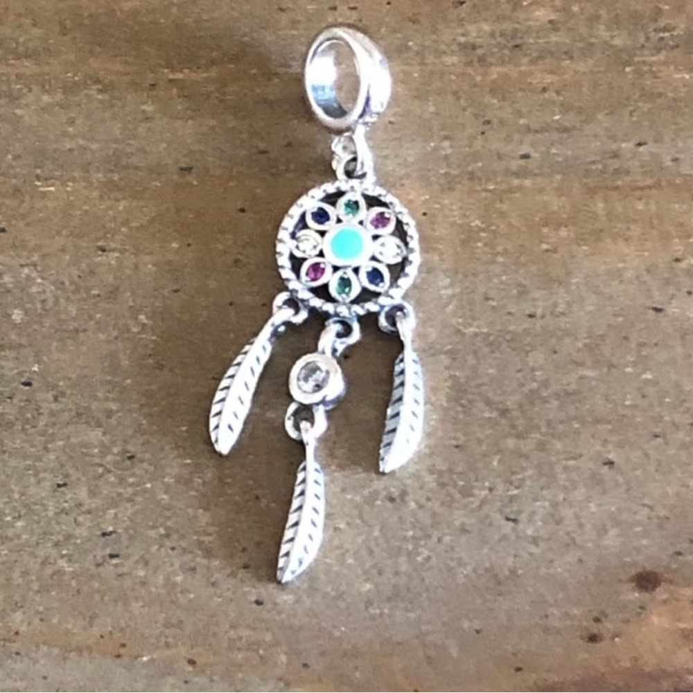 NWOT Sterling Silver Dreamcatcher Bracelet Charm with Multicolor Accents